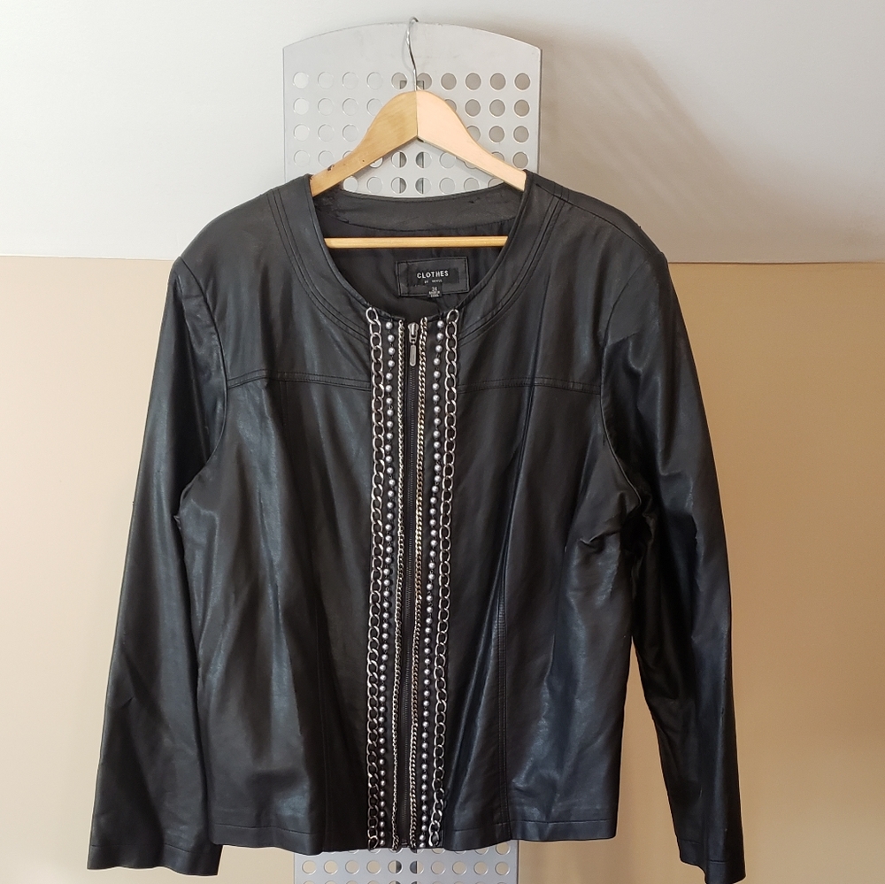 Embellished Faux Leather Jacket 3x